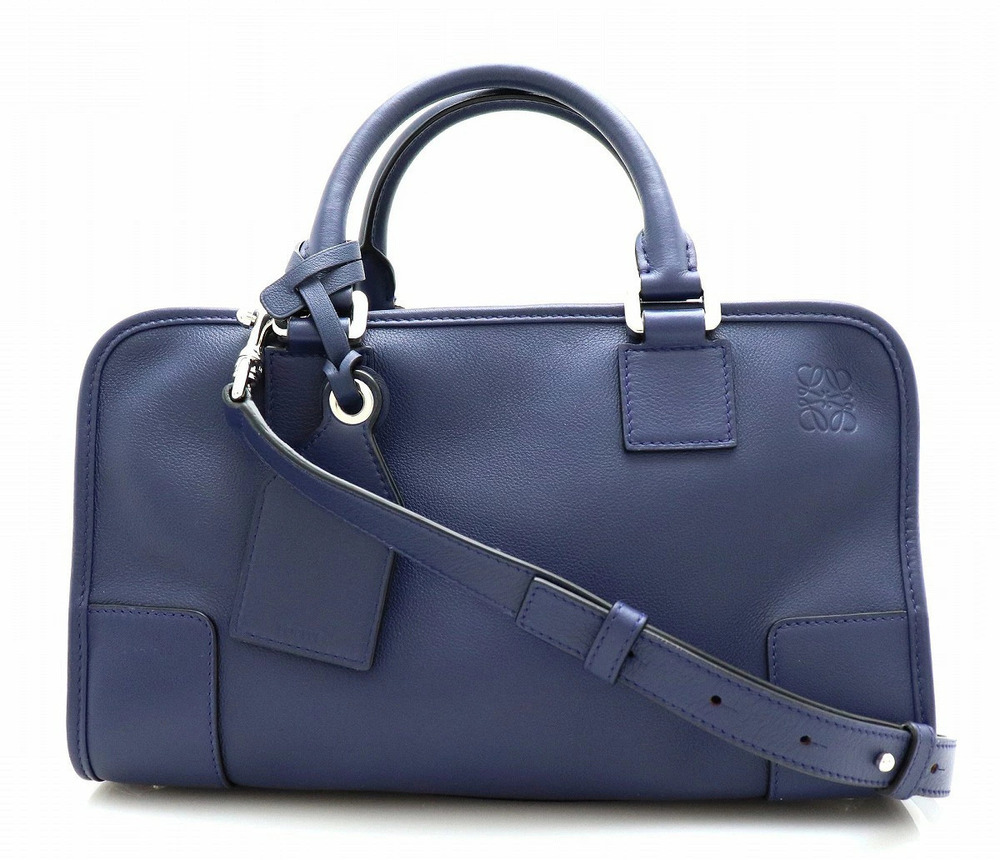 Loewe Amazona Leather Handbag Boston Shoulder Bag Marine Blue